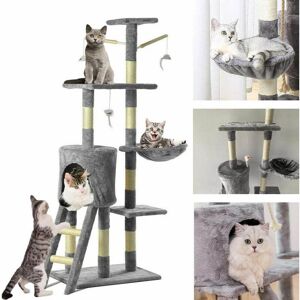 BRIEFNESS 146cm Cat Tower with Sisal Scratching Posts, Multi Level Cat House, Large Cat Climbing Frame with House, Ladder and Hammock for Indoor Cats and