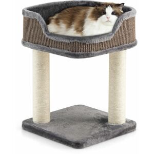 Costway - 2 levels Cat Tree Tower Stand Carpeted Natural Sisal Climbing Tower Play Center