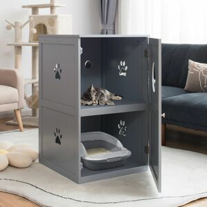 COSTWAY 2-Tier Cat House Indoor Pet Crate Litter Box Enclosure Side Storage Cabinet