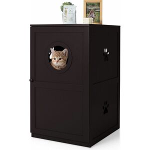 COSTWAY 2-Tier Cat House Indoor Pet Crate Litter Box Enclosure Side Storage Cabinet