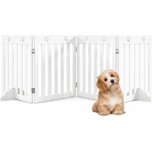 Costway - 4-Panel Dog Gate Freestanding Pet Fence Folding Safety Barrier w/2Removable Feet