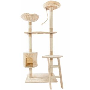 FAMIHOLLD 60Solid Cute Sisal Rope Plush Cat Climb Tree Cat Tower Beige