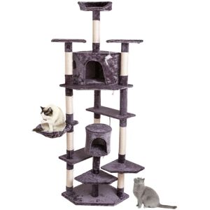 FAMIHOLLD 80 inch(201CM) High Solid Cat Climb Tree Cat Tower Cat Play House Furniture Cute Sisal Rope Plush-Gray - grey