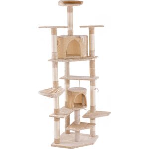 FAMIHOLLD 80 inch(201CM) High Solid Cat Climb Tree Cat Tower Cat Play House Furniture Cute Sisal Rope Plush-Beige - Beige