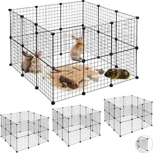 Set of 4 Relaxdays Small Animal Cage, Open Enclosure, diy Enclosure, Extensible Playpen, 96 Pieces, Black