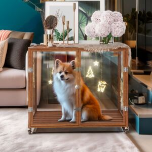 Bingo Paw - BingoPaw Clear Tempered Glass Dog Cage Puppy Pet Crate Furniture Aluminum Frame, Medium