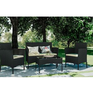 BIGZZIA 4 Piece Rattan garden furniture Set - Black - Black