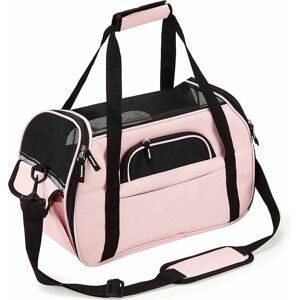 HÉLOISE Cat Dog Carrier Bag Breathable Shoulder Bag for Small Pet Carrier Soft Lightweight Comfortable for Travel by Car Train Airplane(Pink, L-48x25x33cm)