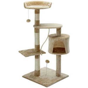 Cadoca - Scratching Post Cat Tree Scratch Tree Climbing Sisal Scratcher Cat Condo Play Balls Rope Cave Comfy Cosy Robust Plush Clothing Faux Fur mdf