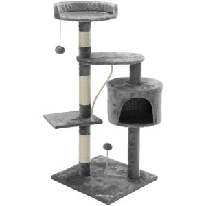 Cadoca - Scratching Post Cat Tree Scratch Tree Climbing Sisal Scratcher Cat Condo Play Balls Rope Cave Comfy Cosy Robust Plush Clothing Faux Fur mdf