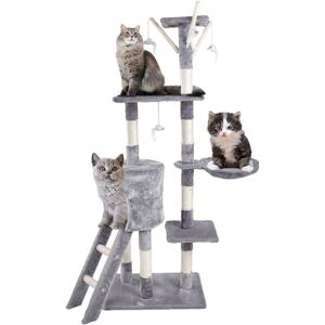 Teetok - Cat Tree Activity Center kitten climbing tower play frame with gray cat playtoy