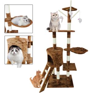 Teetok - Cat Tree Multi Level Scratcher Activity Centre Scratching Post Cat Bed brown Scratching boards