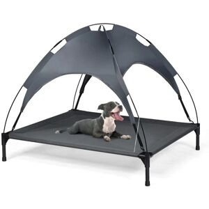 Costway - Raised Dog Bed, Elevated Pet Cot with Removable Canopy, Breathable Fabric & Steel Frame, Portable Cooling Dog Bed Tent for Camping Lawn