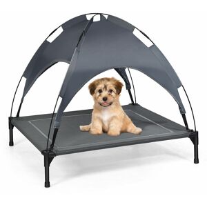 Costway - Raised Dog Bed, Elevated Pet Cot with Removable Canopy, Breathable Fabric & Steel Frame, Portable Cooling Dog Bed Tent for Camping Lawn