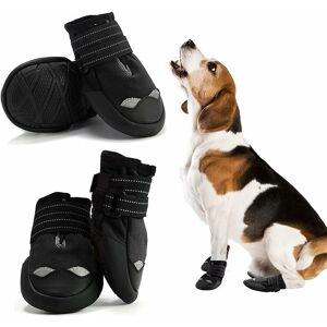 TINOR Dog Boots Waterproof Shoes for Dogs with Reflective Straps, Rugged Anti-Slip Soft Sole Dogs Paw Protector for Small Medium Large Dog (1, Black)