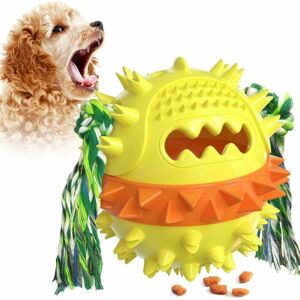 Hoopzi - Dog Chew Toy, Dog Toothbrush Toy Flowing Food Ball with Teeth Cleaning Rope for Puppy Dogs (Yellow)