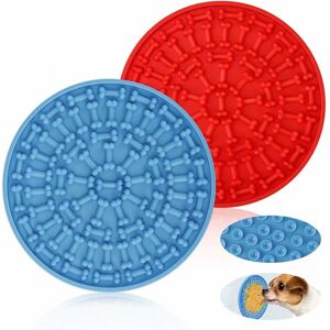 Groofoo - Dog Lick Pad Pet Dog Grooming Helper Dog Lava Distraction Pet Bath Distraction Device - Blue, Red