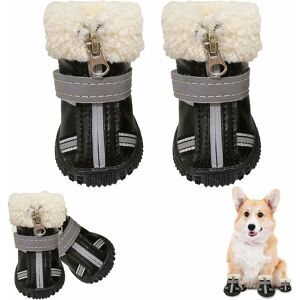 Tinor - Dog Shoes Protective Dog Boots 4 pcs Waterproof Dog Shoes Reflective Leather, Sturdy Soles and Thickened Snow Boots, Suitable for Outdoor and