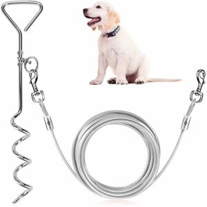 Groofoo - Dog Tether Leash with Spiral Anchor, 5M Dog Tether Cable with 40CM Spiral Stake for Dogs up to 120 lb for Playing, Camping and Courting in