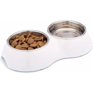 Rhafayre - Double Dog Bowl, Non-Slip Many Colors & Sizes for Small, Medium Large & Large Stainless Steel Melamine Cat Puppy Bowl(White, 2 x 700 ml)