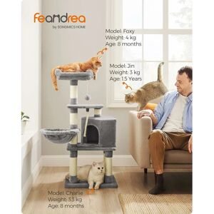 SONGMICS Feandrea Cat Tree, Cat Tower for Indoor Cats, 110 cm, Light Grey PCT260W01