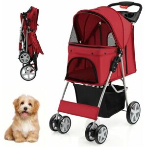 GYMAX Folding Pet Stroller Portable Pet Travel Pushchair 4 Wheels with Storage Basket