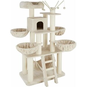 TECTAKE Cat tree scratching post Gismo - cat scratching post, cat house, cat tower - beige/white - beige/white