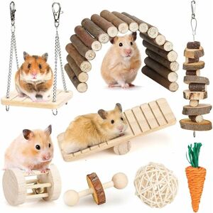 Héloise - Hamster Chew Toy Set, Small Animals, Molar Toys, Teeth Care, Wooden Accessories for Guinea Pigs, Rodents, Swing and Seesaw Bridge Toy