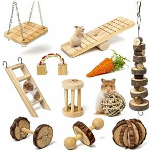 LUNE Hamster Chew Toys Small Animals Boredom Breakers Cage Accessories Pet 11 Pcs Natural Wooden Toys