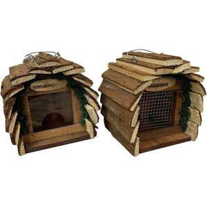 Selections - Hanging Wooden Barkwood Seed & Nut Bird Feeder Set