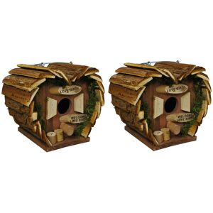 Selections - Hanging Wooden Love Bird Nest Box Birdhouses (Set of 2)