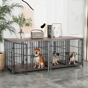 BINGO PAW Heavy Duty Dog Kennel Wooden Dog Crate Puppy Cage End Table with Divider