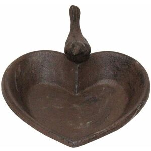 Homescapes - Brown Decorative Bird Rustic Heart Bird Bath Cast Iron - Brown