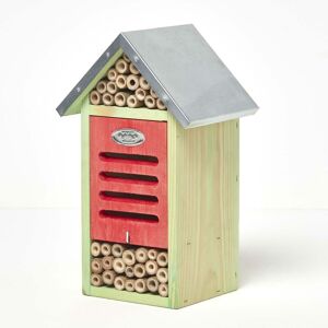 Homescapes - Real Wood Bug Hotel Insect House - Natural and Red