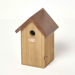 HOMESCAPES Wooden Blue Tit Bird Box House with Copper Roof - Brown - Brown - Brown