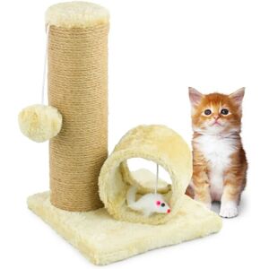 Beige Kitten Scratch Post Activity Play Tunnel Cat Sisal Scratching Tree Toy - Beige - KCT