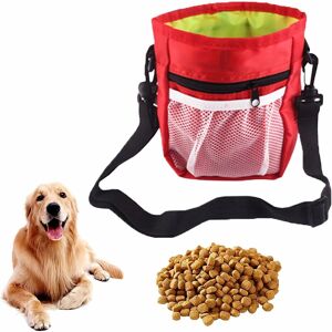 Langray - Dog Treat Bag, Dog Training Bag, Portable Adjustable Waist Bag Shoulder Strap, with Poop Bag Dispenser, for Carrying Toys and Treats (Red)