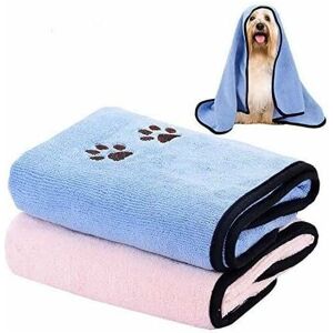 Langray - 2 Piece Dog Towel Super Absorbent Pet Towels Soft & Quick Dry Microfiber Bath Towels Blue Pink