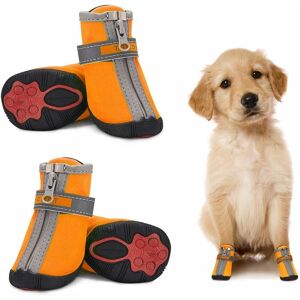 Langray - Waterproof Small Dog Shoes 4 Pack, Reflective Non-Slip Paw Protector Dog Boots Warm Puppy Shoes Small Medium Dogs Black 4