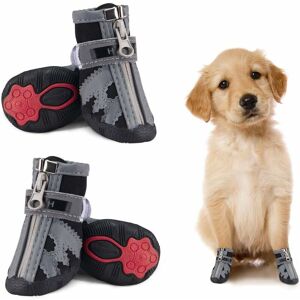 Langray - Waterproof Small Dog Shoes 4 Pack, Reflective Non-Slip Paw Protector Dog Boots Warm Puppy Shoes Small Medium Dogs Black 5