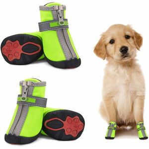 Langray - Waterproof Small Dog Shoes 4 Pack, Reflective Non-Slip Paw Protector Dog Boots Warm Puppy Shoes Small Medium Dogs Green 3