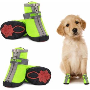 Langray - Waterproof Small Dog Shoes 4 Pack, Reflective Non-slip Paw Protector Dog Boots Warm Puppy Shoes Small Medium Dogs Green 4