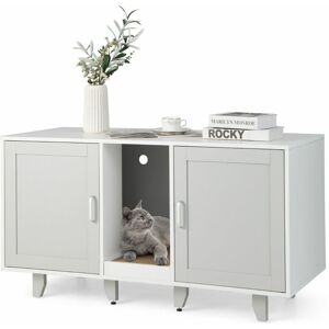 COSTWAY Large Cat Litter Box Enclosure Furniture Wooden Kitty Washroom Hidden Washroom - Grey