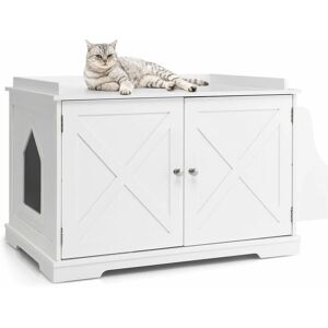 COSTWAY Large Cat Litter Box Enclosure Hidden Cat Washroom Cat House with Storage Rack