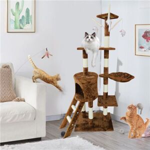 Teetok - Large Cat Tree Activity Centre Multilevel Scratching Post Kitten Climbing Tower Ladder-Brown Scratching boards