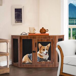 Livingandhome - Corner Dog Crate with Lockable Door and Cushion