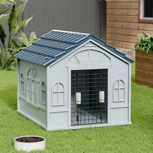 LIVINGANDHOME Grey Large Plastic Dog House Kennel with Steel Door