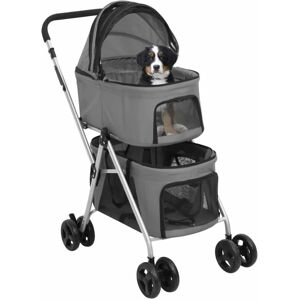 BERKFIELD HOME Mayfair 2-Layers Folding Dog Stroller Grey 83x48x97 cm Oxford Fabric