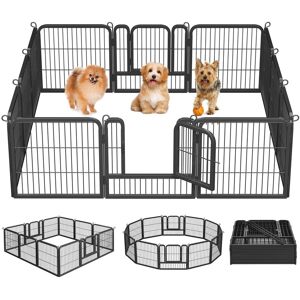 Yaheetech Metal 12 Panels Pet Playpen Dog Exercise Barrier, 63cm W x 63cm H, Black