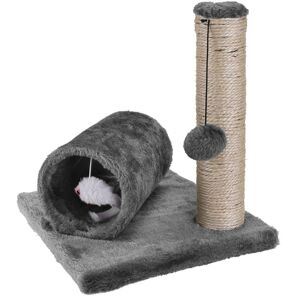 ASAB Mini Cat Kitten Sisal Scratch Post Bed Toy With Tunnel Mouse Pet Activity Play - Grey